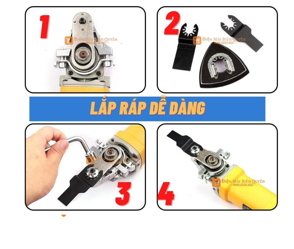 Bộ công cụ đổi máy mài thành máy cắt rung Kèm2 Lưỡi Cắt, Đĩa Chà Tam Giác