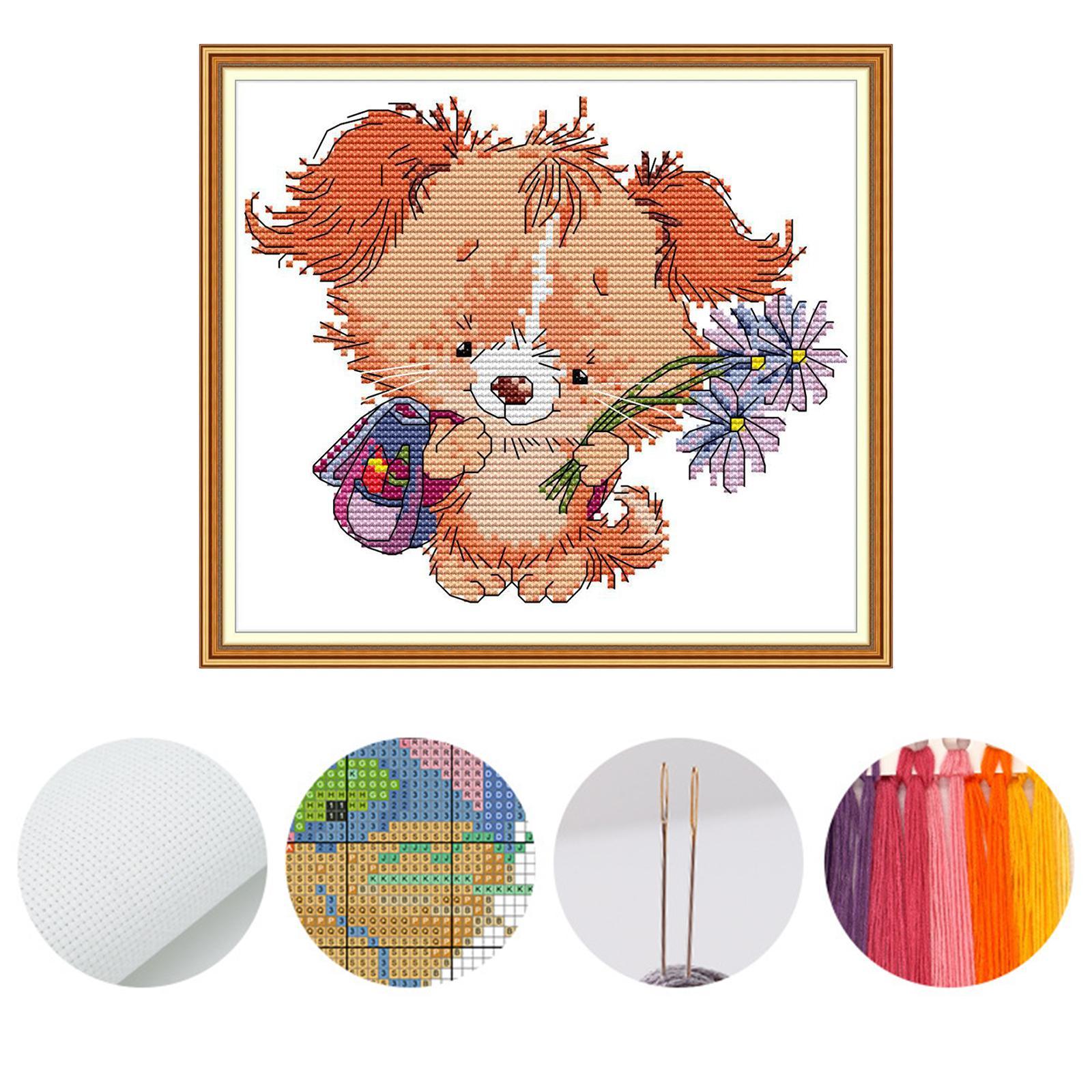 Cross Stitch Cute Puppy Embroidery Needlepoint Crafts for Adult Kid