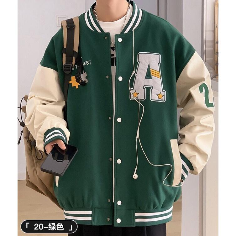 Áo Khoác Bomber Nỉ Dày Dặn LUCKY CHOCK Unisex Nam Nữ , Áo Bomber Nam Nữ Áo Khoác Varsity Unisex Cúc Bấm Thêu Nổi Chữ R Chất Nỉ