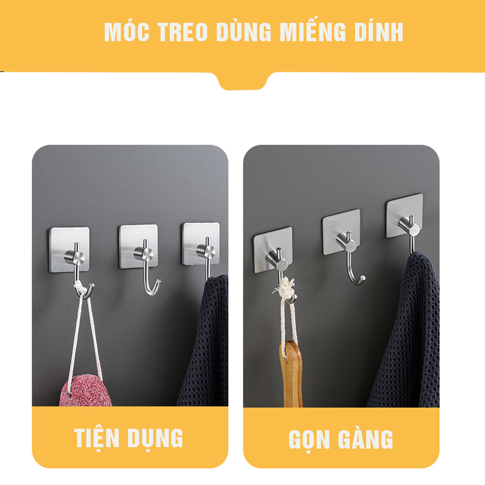 Combo 3 móc treo loại D, Inox 304, SUS304 dùng miếng dính dán tường không cần khoan, xắp xếp treo đồ đạc gọn gàng, tiết kiệm không gian, đồ dùng gia đình, nhà bếp, Dan House 311-D