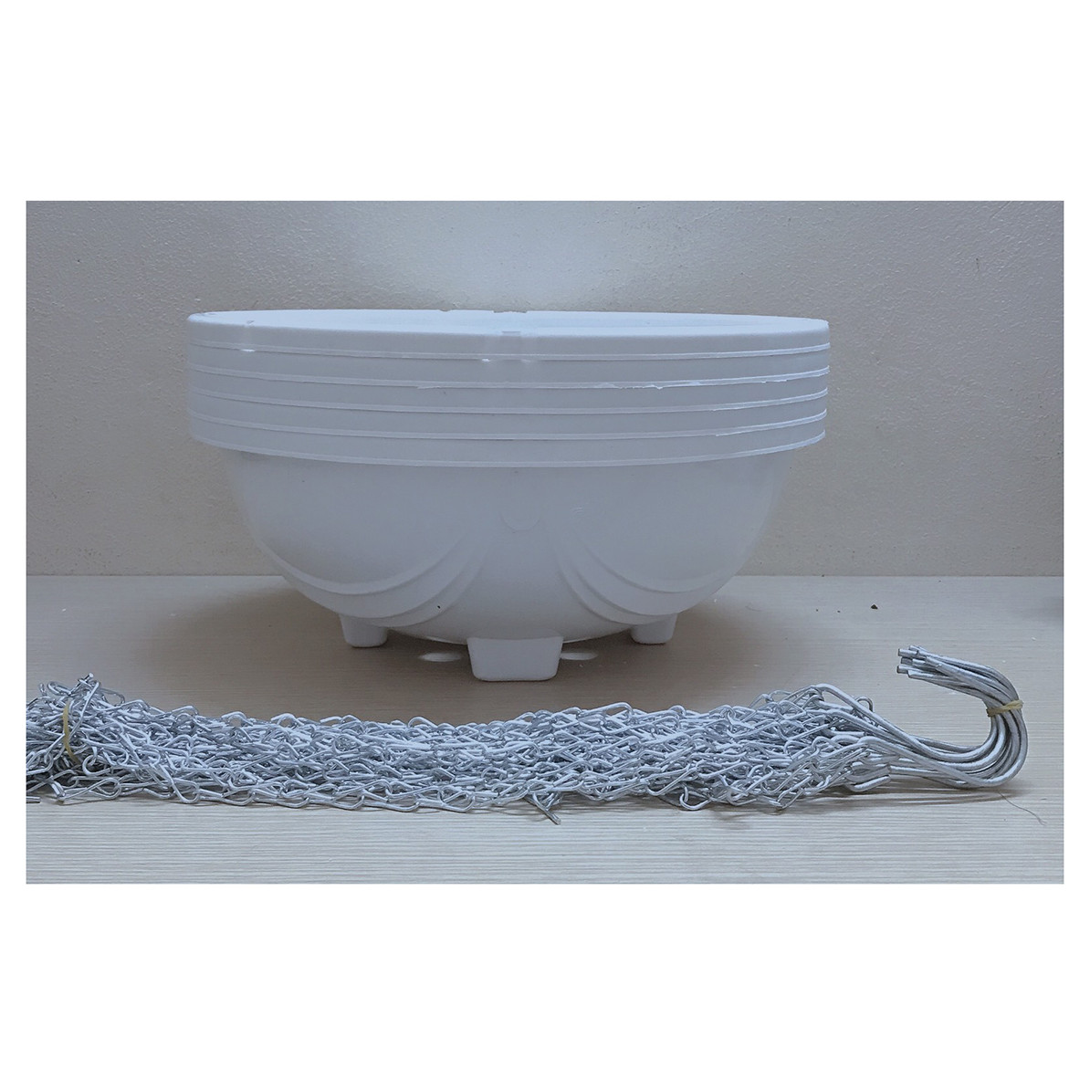 5 Chậu Nhựa Tròn Trồng Hoa Màu Trắng KT: 33x13 cm  Có Móc Treo - Chậu chảo treo trồng hoa có móc xích kèm theo!
