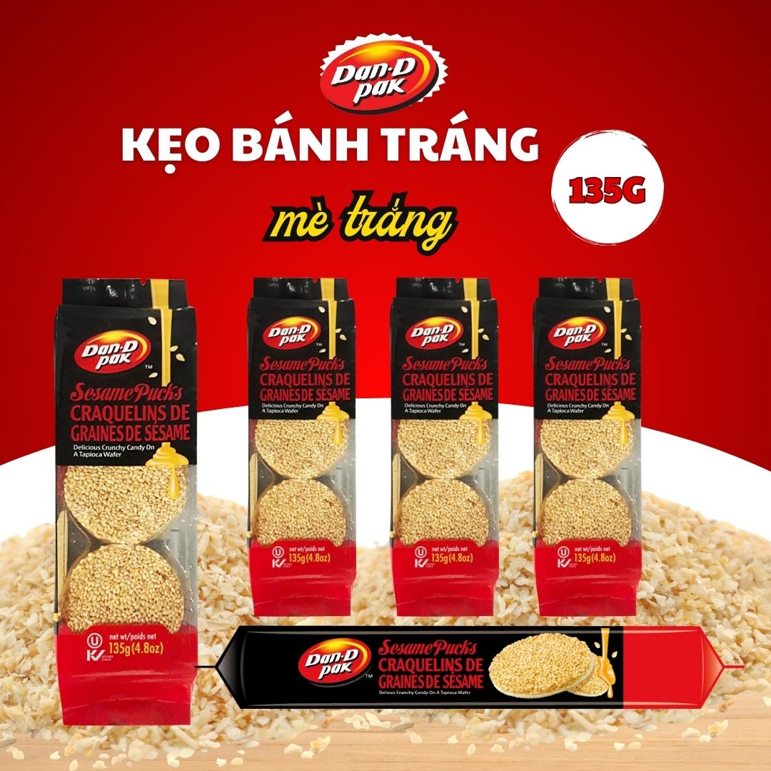 Kẹo bánh tráng mè trắng, điều, thập cẩm hạt bánh tráng ăn vặt 135g Dan D Pak