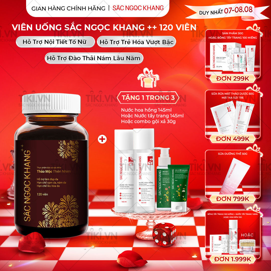Viên uống Sắc Ngọc Khang  120 viên giúp trẻ hóa Làn da làm mờ sạm nám tàn nhang hiệu quả, tăng cường tính đàn hồi cho làn da, hỗ trợ cải thiện và phục hồi da bị lão hóa vượt trội