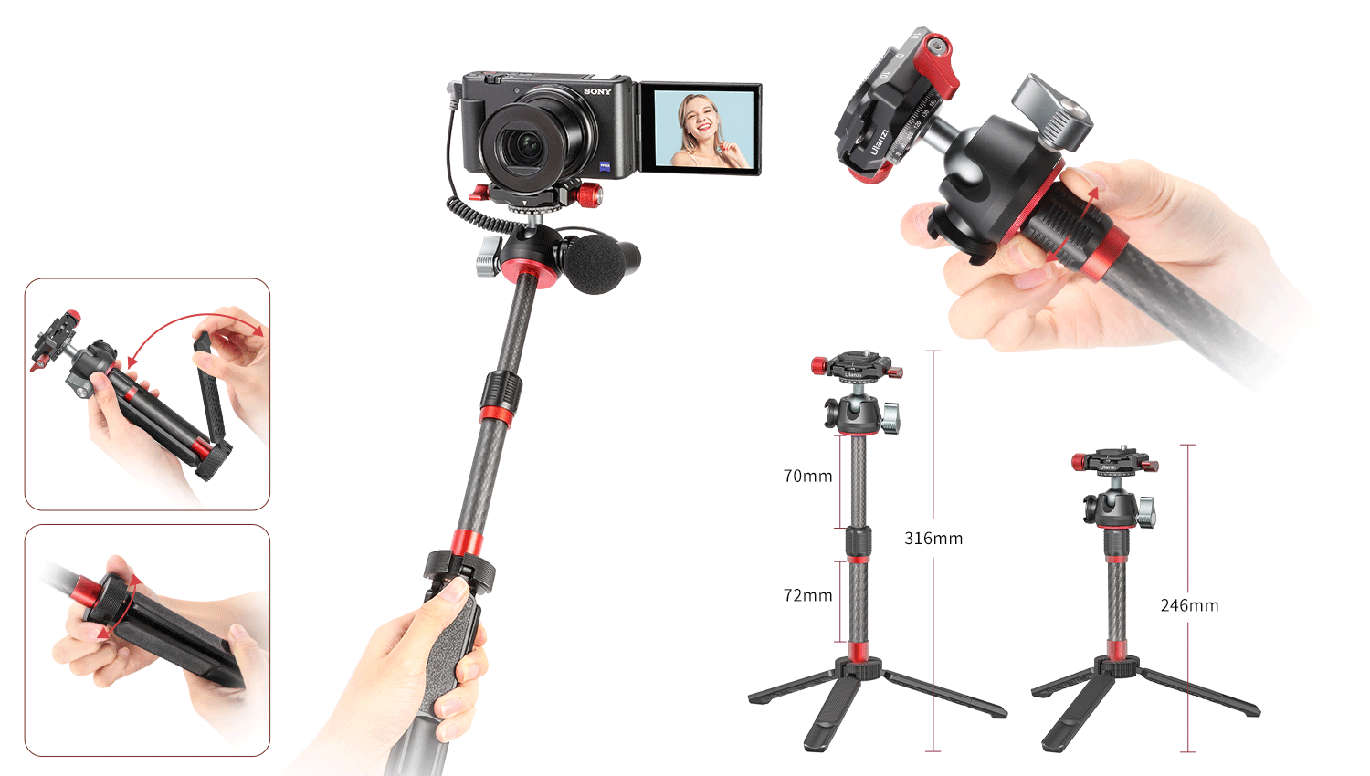 ULANZI MT-43 - Chân Tripod tích hợp Ballhead xoay 360, có thể gập gọn lại - HÀNG CHÍNH HÃNG