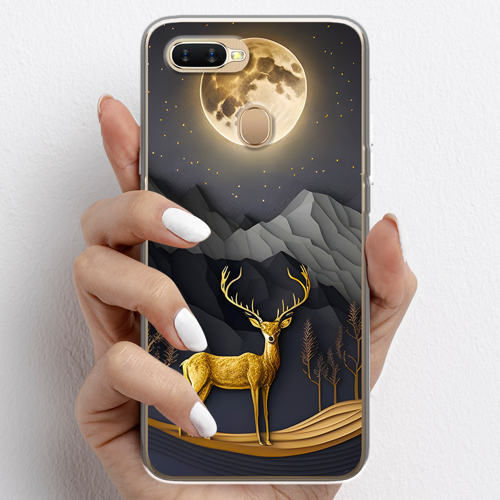 Ốp lưng cho Oppo A3s, Oppo A5s nhựa TPU mẫu Nai vàng và mặt trăng
