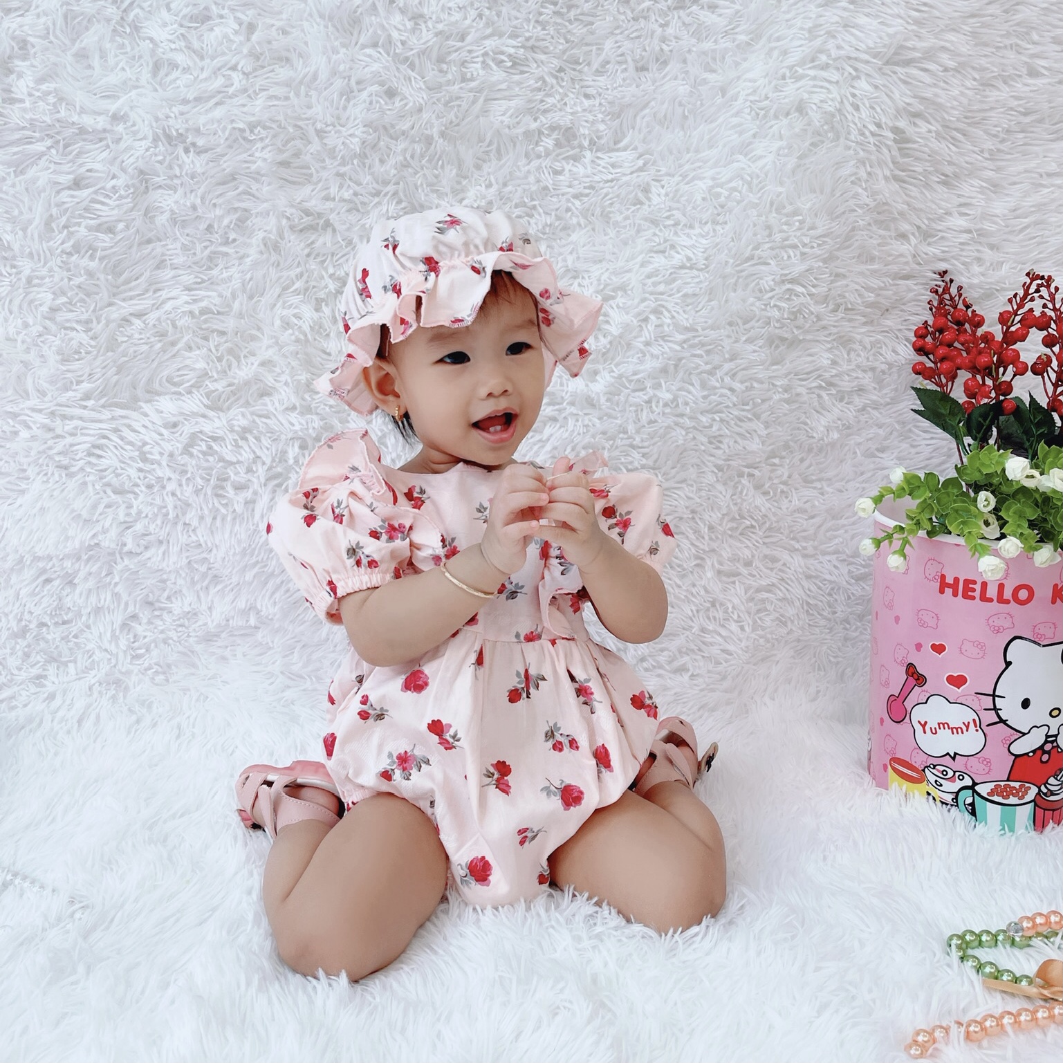 Body hoa hồng xinh xắn cho bé gái 3 đến 12kg chất thô đũi