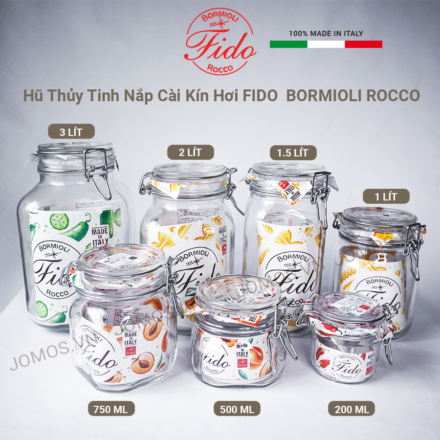 Hũ Thủy Tinh Nắp Cài Fido -  Bormioli Rocco Italy TT.F0  Thủy Tinh Ý Không Chì