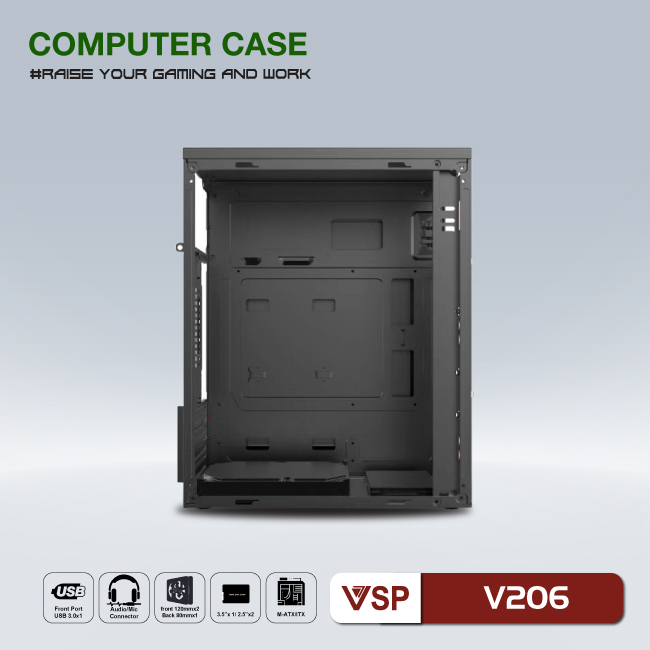 Vỏ máy tính Case VSP V206 ~ LED (M-ATX/Mini-ITX) không FAN - Hàng chính hãng TECH VISION phân phối