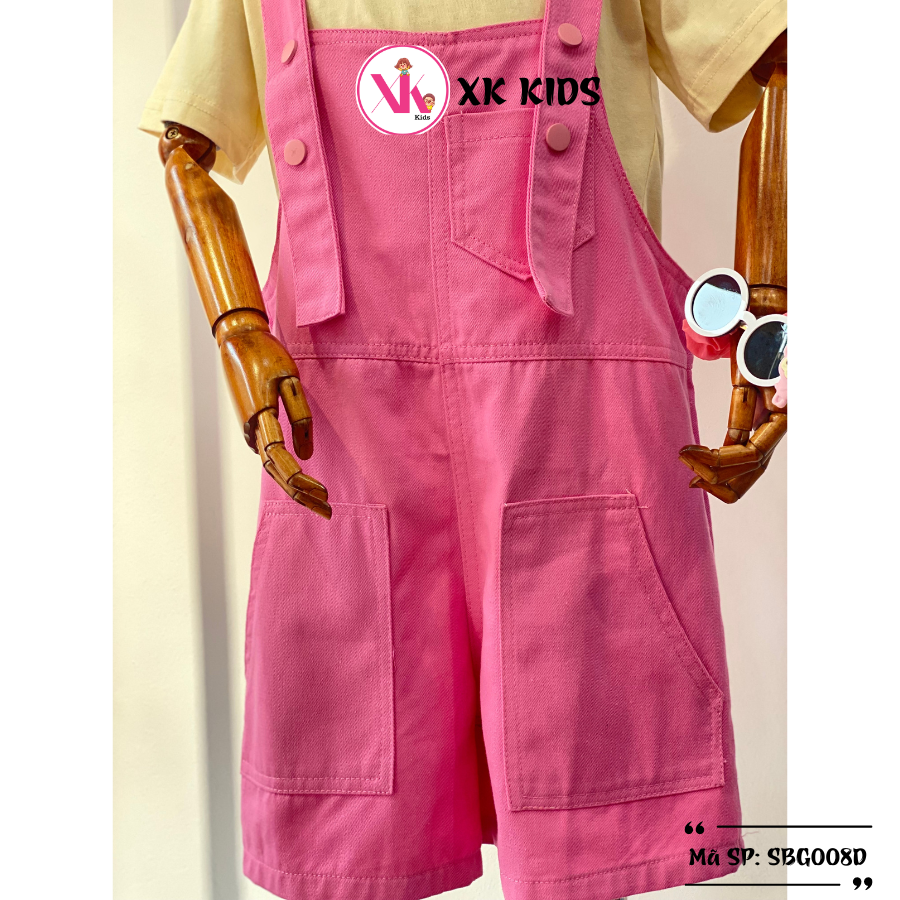 Set yếm bé gái chất thô cao cấp áo chất cotton màu hồng XK KIDS SBG008D