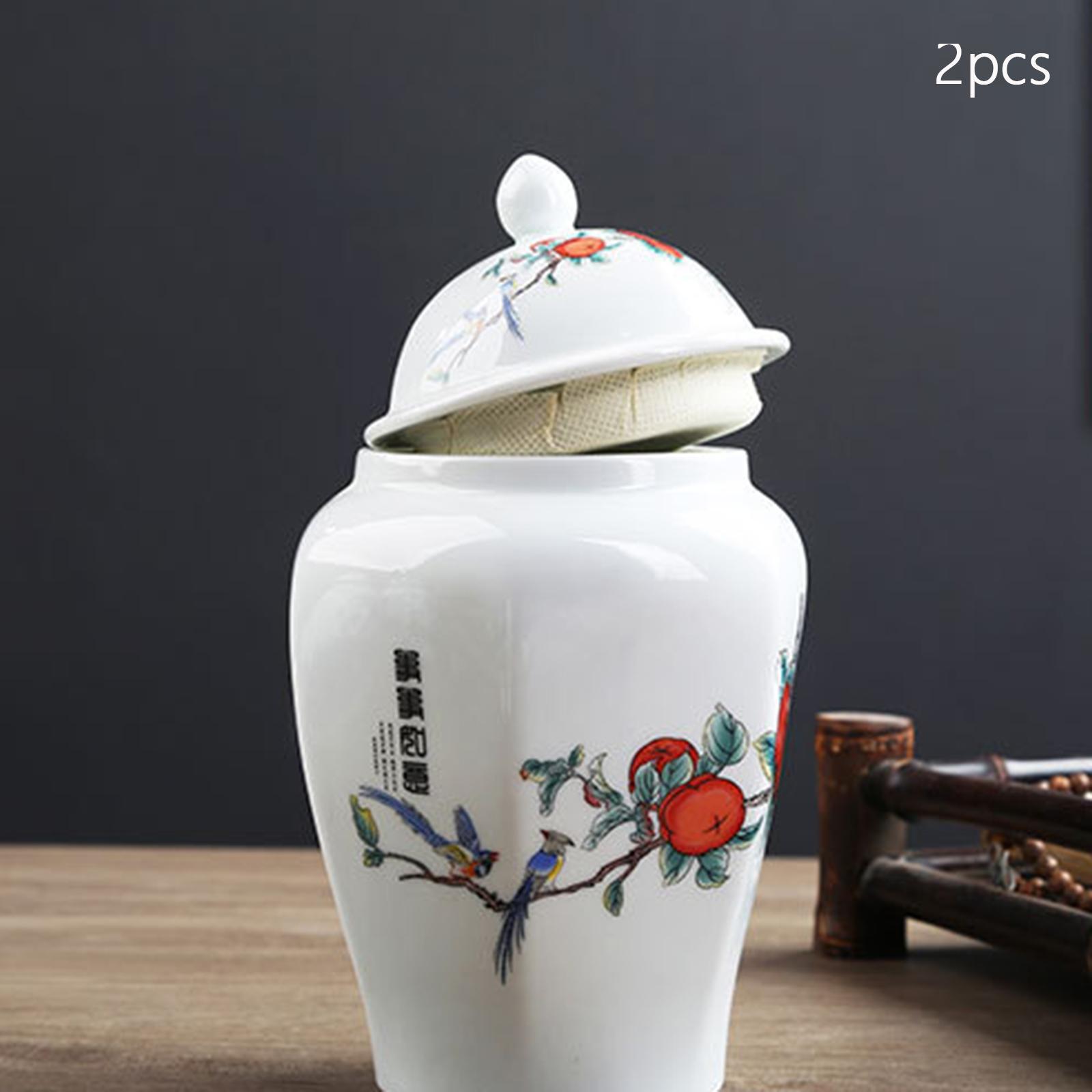 Ceramic Ginger Jar Tea Storage Jar Decorative Flower Vase Tea Tin with Lid