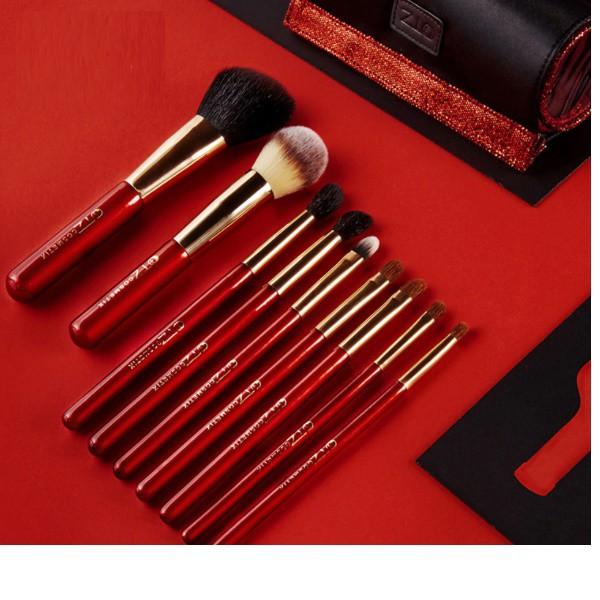 Bộ Cọ Trang Điểm 9 cây Cao cấp TZ 9pcs Goat Hair Makeup Brushes Set with Bag(Red)