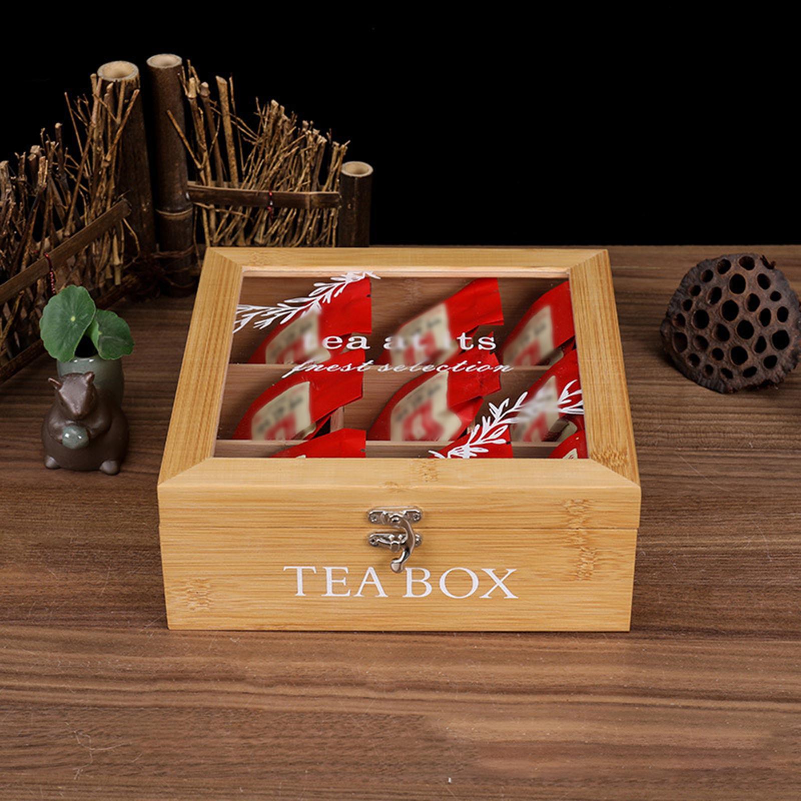 Tea Holder Jewelry Organizer Wooden Chest 9 Compartments Coffee Tea Candies Bin Storage Compartments Cabinets for Kitchen Cabinets Decor