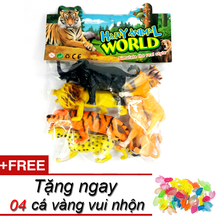 Mô hình động vật hoang dã Animal World 06CT trang trí bàn học cho bé tặng kèm 04 cá cảnh cute