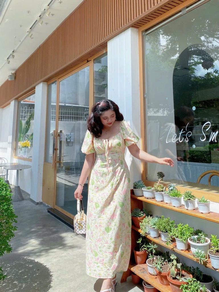 Đầm midi hoa cột nơ ngực bigsize