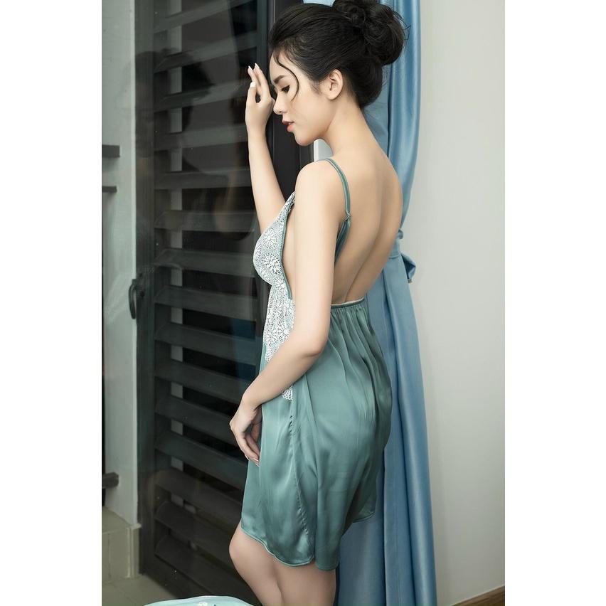 Đầm ngủ lụa phối ren siêu đep, quyến rũ - màu xanh ngọc