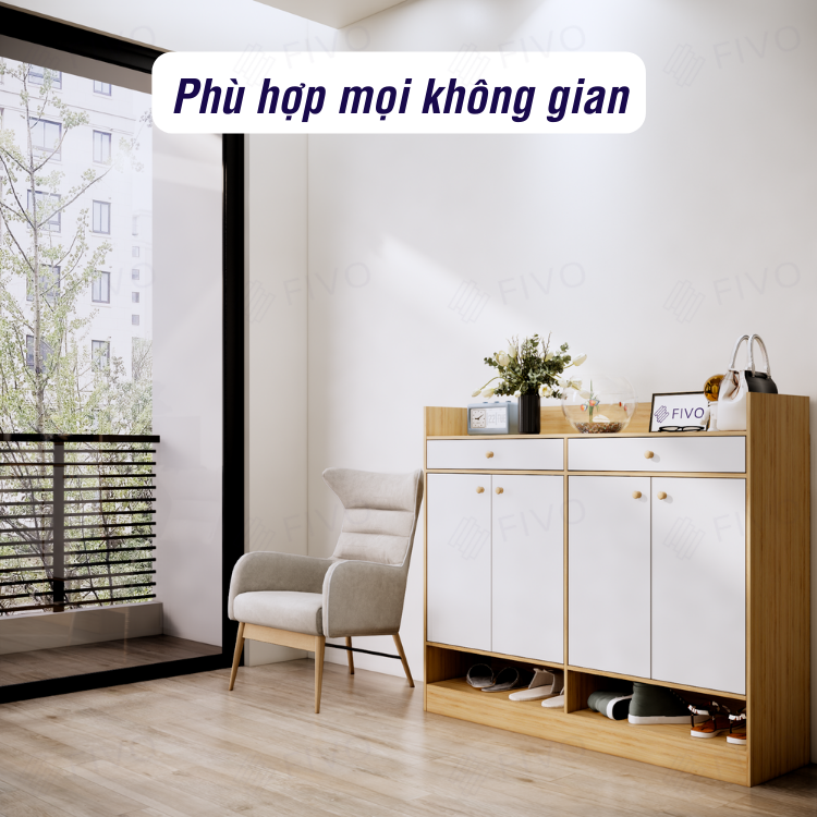 Tủ Giày Dép Gỗ Chống Ẩm FIVO FS53, Nhiều Ngăn Đựng Giày, Có Cửa Bảo Vệ Giày Dép Khỏi Bụi Bẩn, Côn Trùng Cắn Phá, Mặt Tủ Rộng Rãi Chứa Được Nhiều Đồ - Ngang 120cm