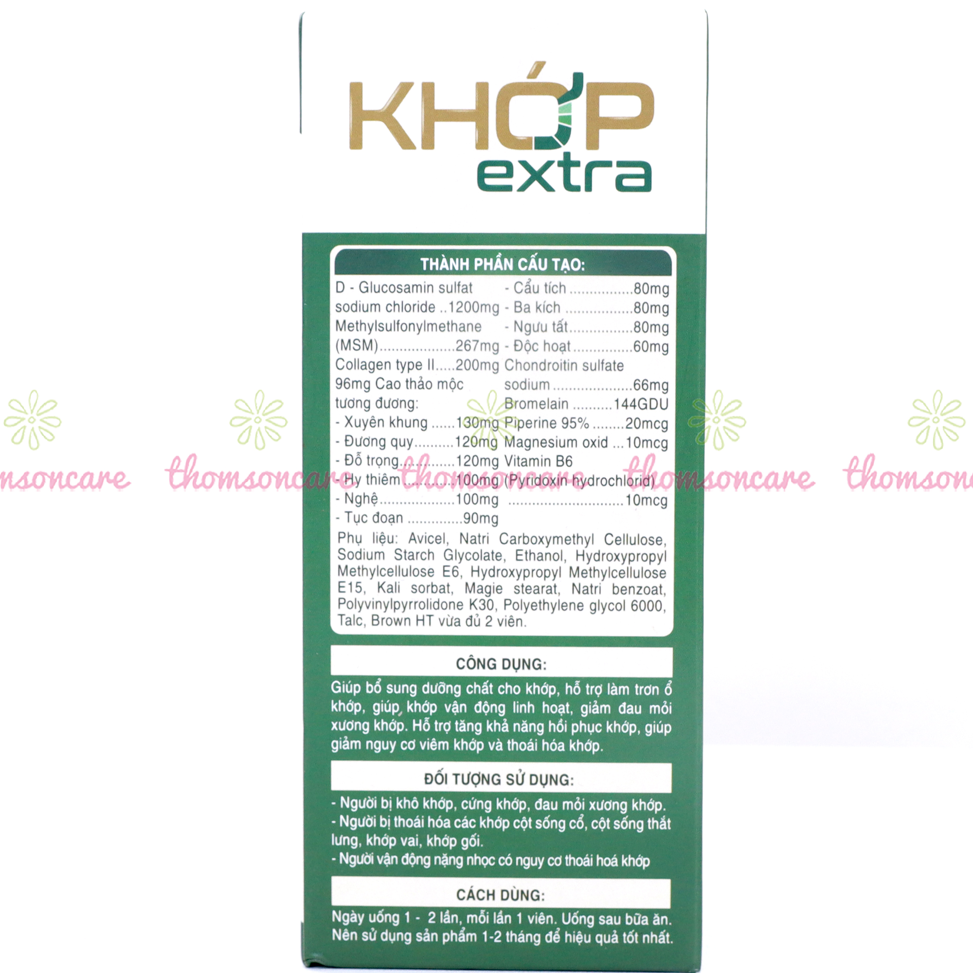 Viên uống dưỡng khớp extra Lọ 60 viên - Giúp giảm đau khớp nhanh chóng, thoái hóa khớp, vận động linh hoạt từ thảo dược- Thomsoncare