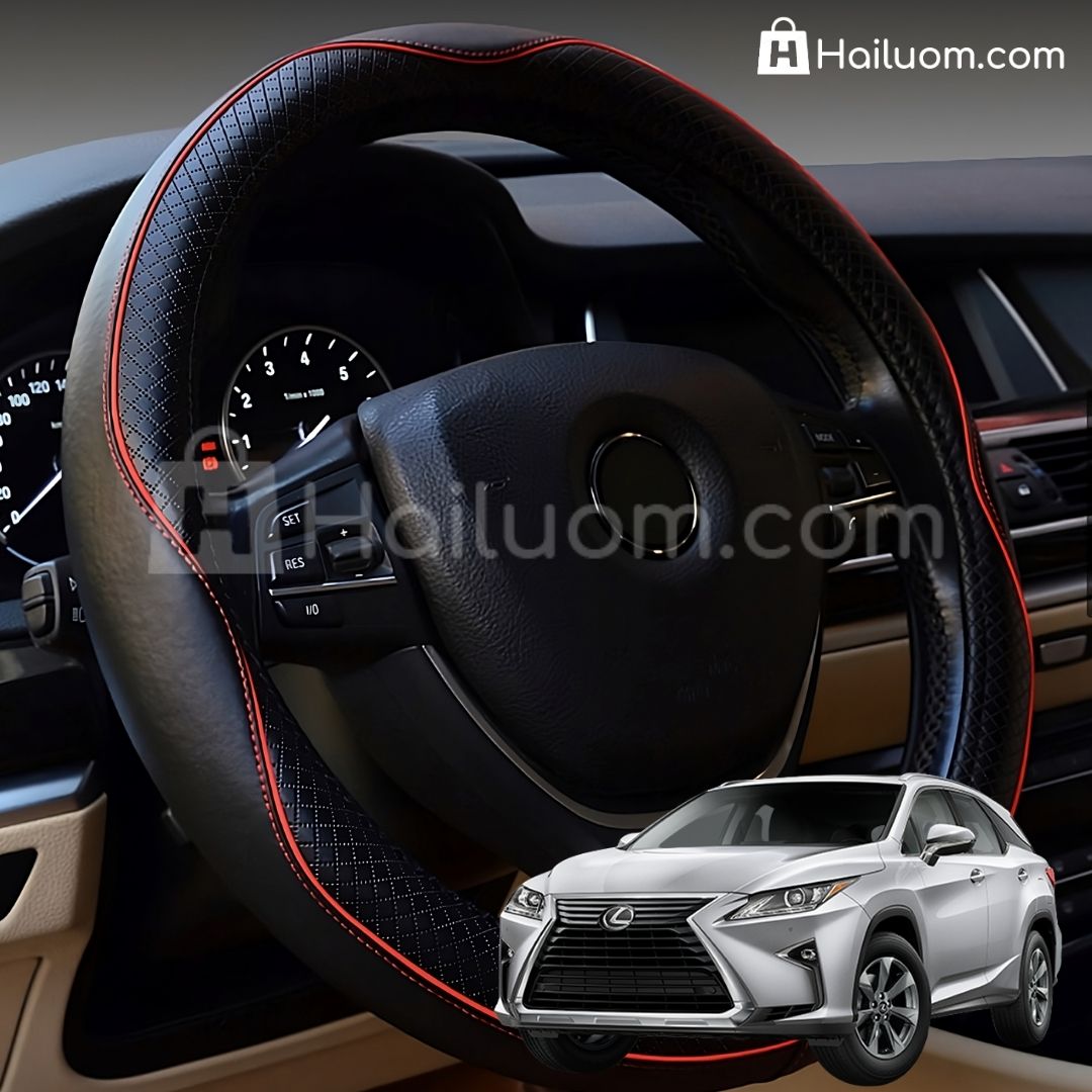 Bọc Vô Lăng ô tô cho LEXUS RX 350 Da Thật Cao Cấp - Màu Đen Chỉ Đỏ