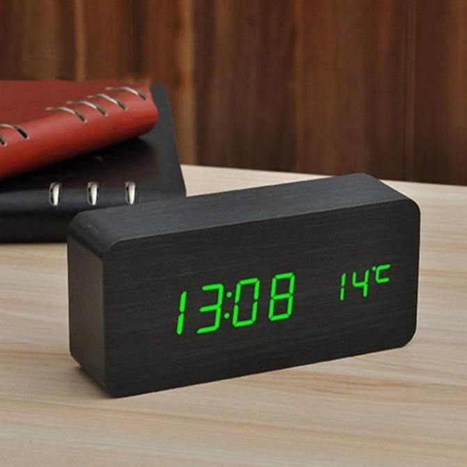 Đồng hồ giả gỗ LED AIWAN để bàn đo thời gian, nhiệt độ phòng hiện đại, tiện dụng hình chữ nhật