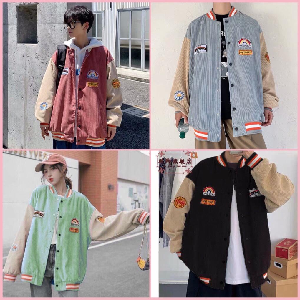 Áo Bomber/ Áo Khoác Kaki Hàng Nhung Gân Thêu Logo DeepEnd cúc bấm Nổi Bomber Unisex, Áo bomber varsity jacket Unisex Form rộng nhung tăm 2 lớp Hình thêu 100% Áo khoác nam nữ Bóng chày