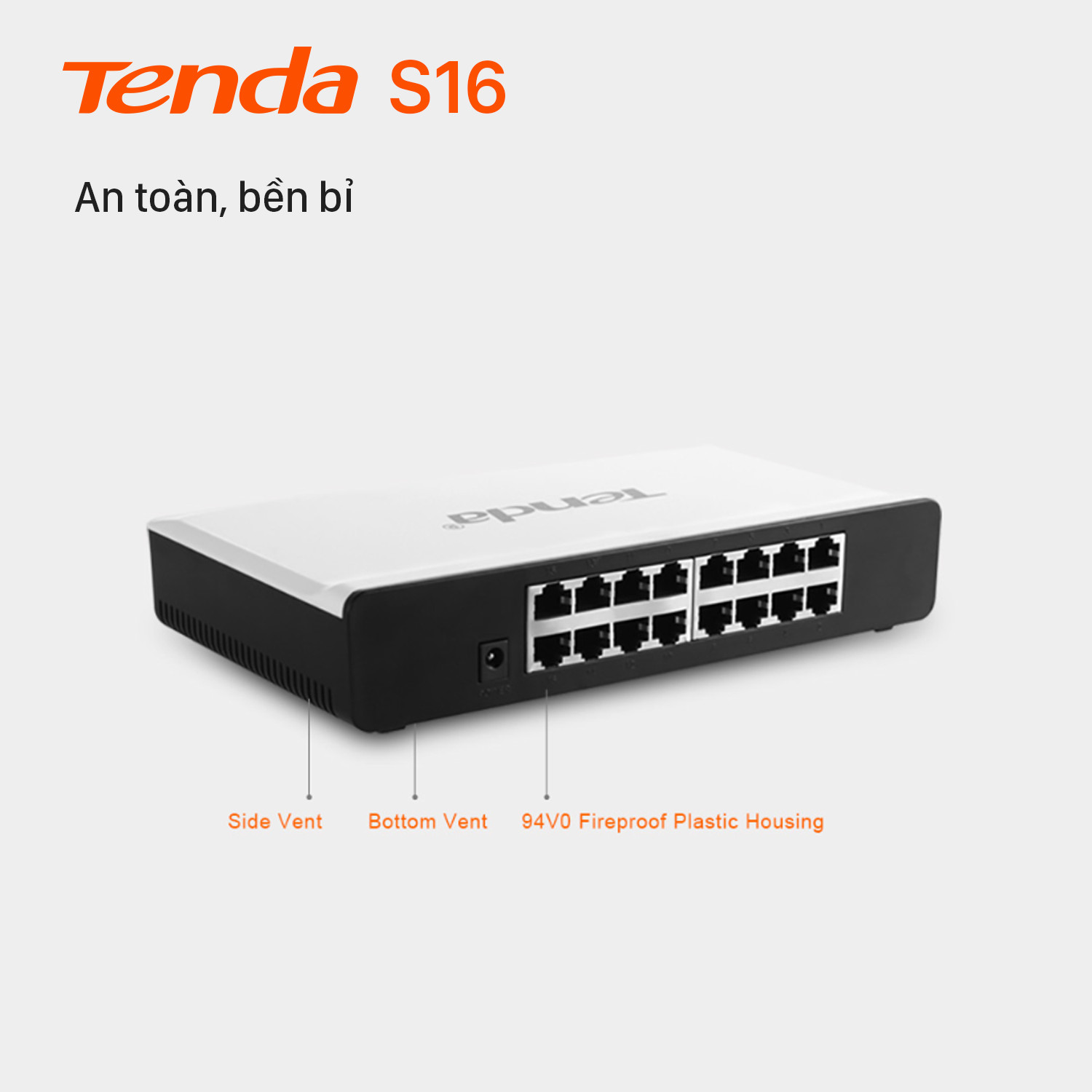 Tenda Bộ chia mạng Switch S16 16 cổng Ethernet 100Mbps - Hàng Chính Hãng