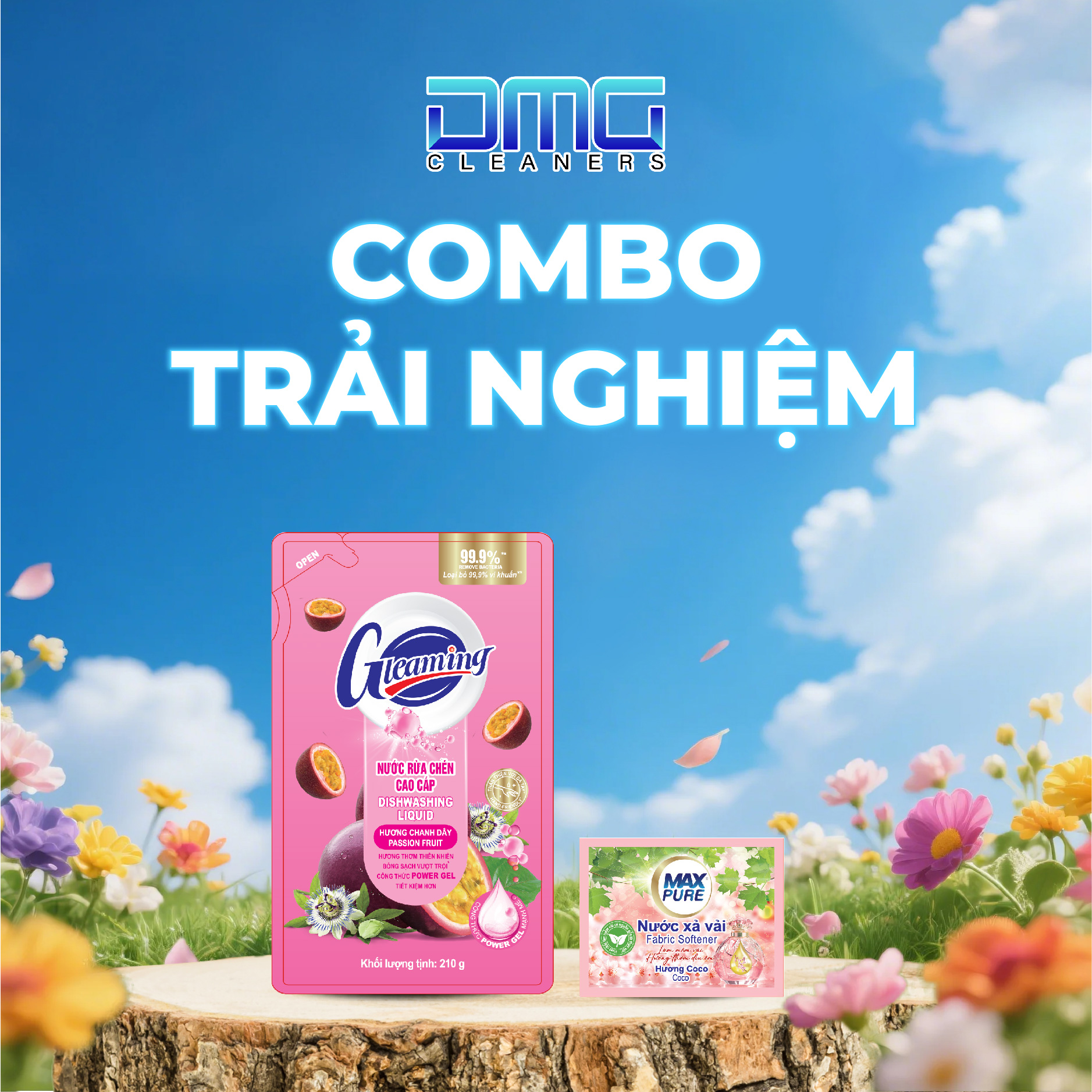 Combo trải nghiệm: 1 Dây Nước Xả  Hương Coco + 1 Túi Nước Rửa Bát  200ml Hương Chanh Dây