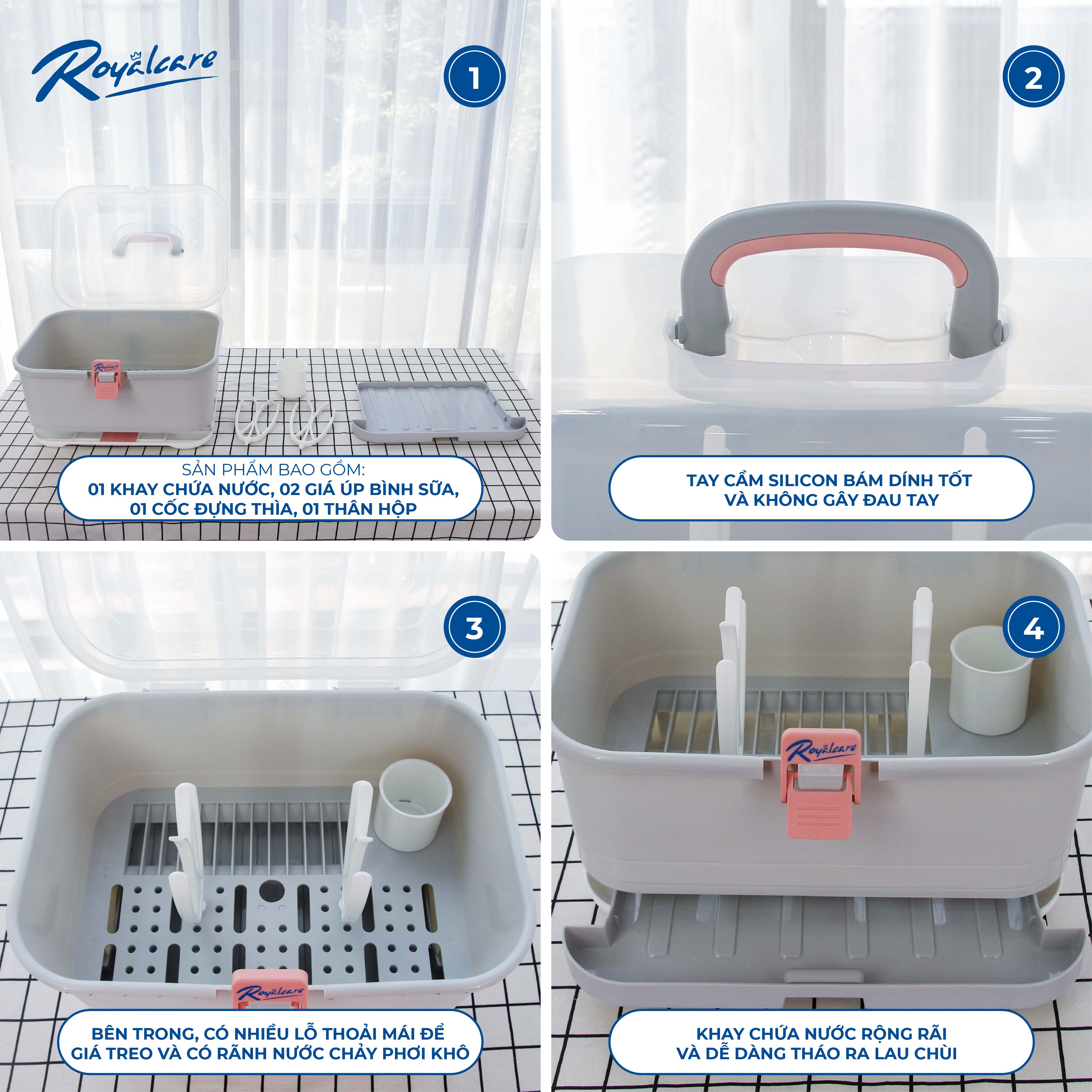 Hộp phơi úp bình sữa có nắp đậy và khay hứng nước - Royalcare 8853