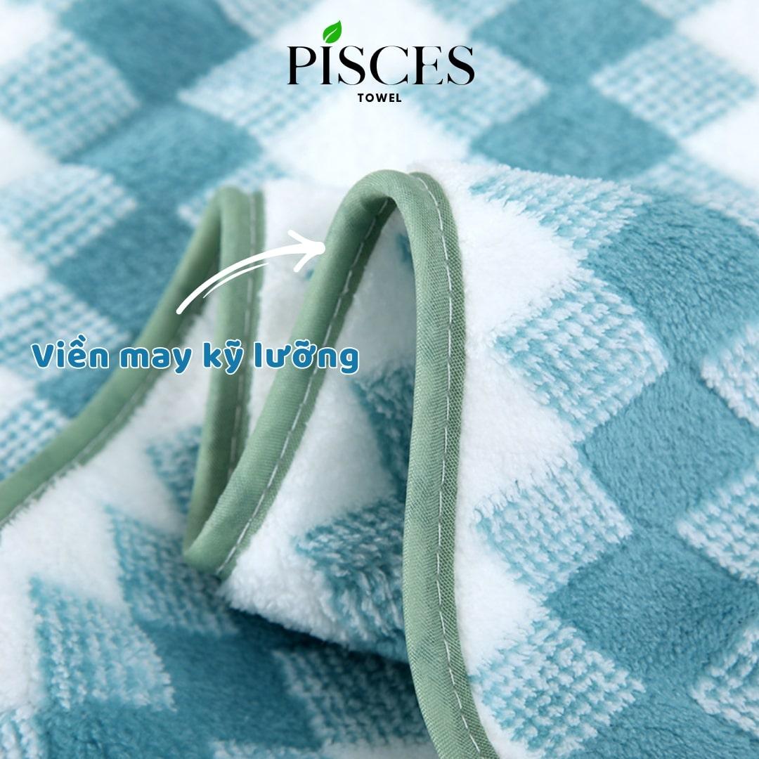 Khăn Mặt PISCES TOWEL 35x75cm Caro Cotton Mềm Mại, Khăn Spa Yoga Gym Thể Thao Thấm Hút Mồ Hôi - Xanh ngọc, Xanh ngọc