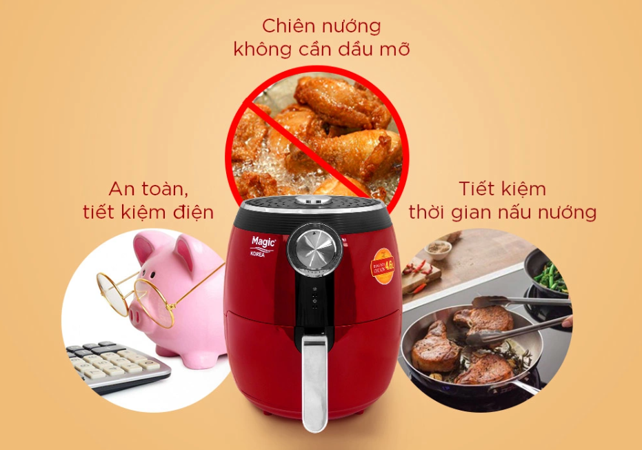 Nồi Chiên Không Dầu MAGIC KOREA A-802 Dung Tích 4.6L Công Suất 1500W Black - Hàng Chính Hãng