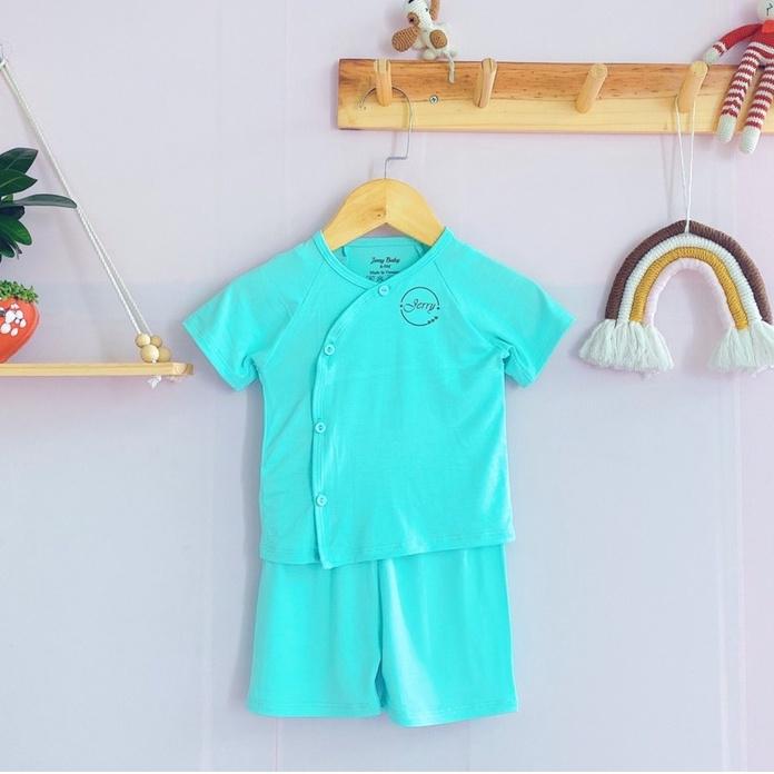 Bộ quần áo cộc tay màu cài xéo chất thun visco mềm, mát, co giãn thấm hút tốt cho bé JERRY