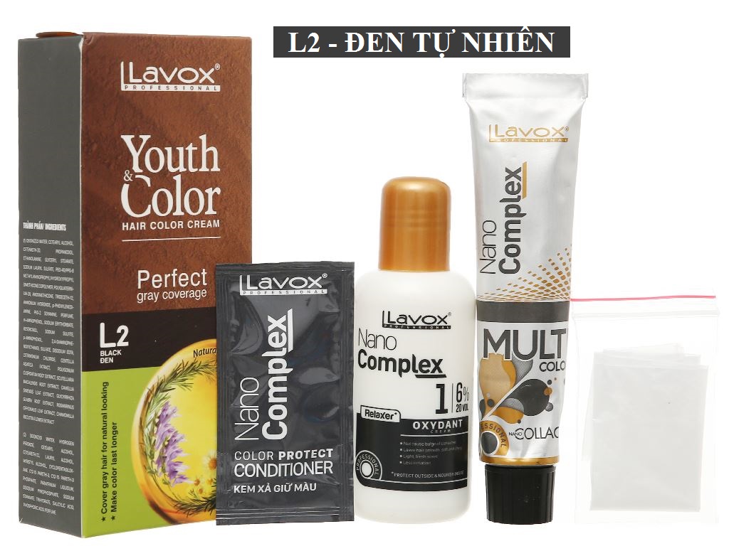 Kem Nhuộm Dưỡng Tóc Phủ Bạc Lavox Youth&amp;Color L2 - Màu Đen