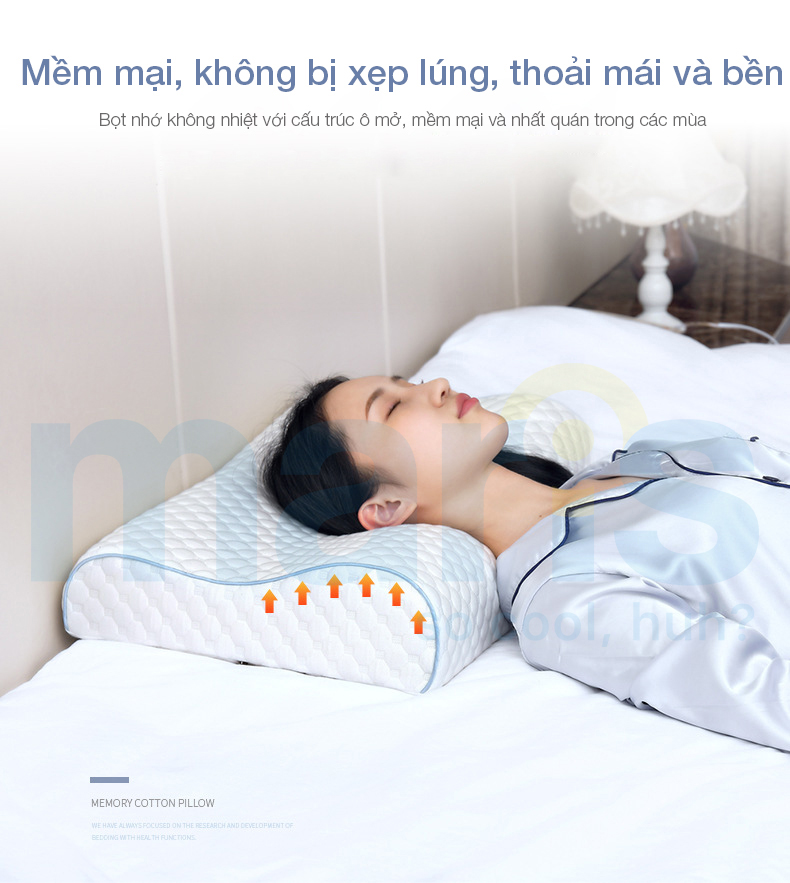 Gối Ngủ Cao Su Non Memory Foam Cao Cấp Maris MR-705, chống đau mỏi vai gáy, đau đốt sống cổ