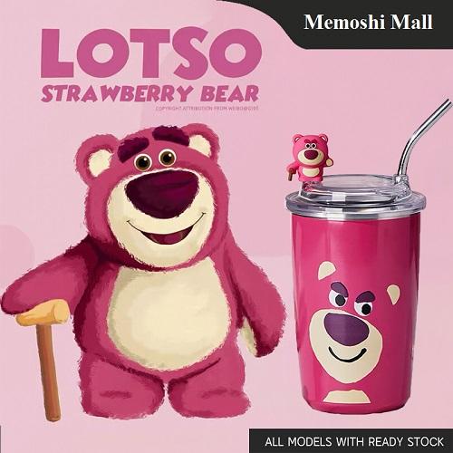 Ly Giữ Nhiệt Inox 304 Cao Cấp Họa Tiết Gấu Dâu Dễ Thương Lotso Tặng Kèm Ống Hút Tiện Lợi