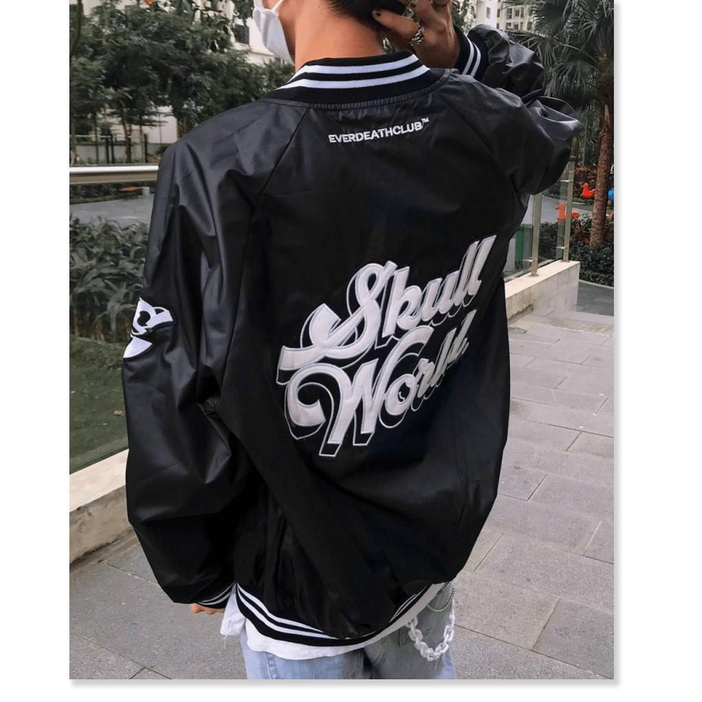 Áo khoác dù nam màu đen bomber 2 lớp phối chữ cùng logo siêu đẹp, phong cách cực ngầu hót trend