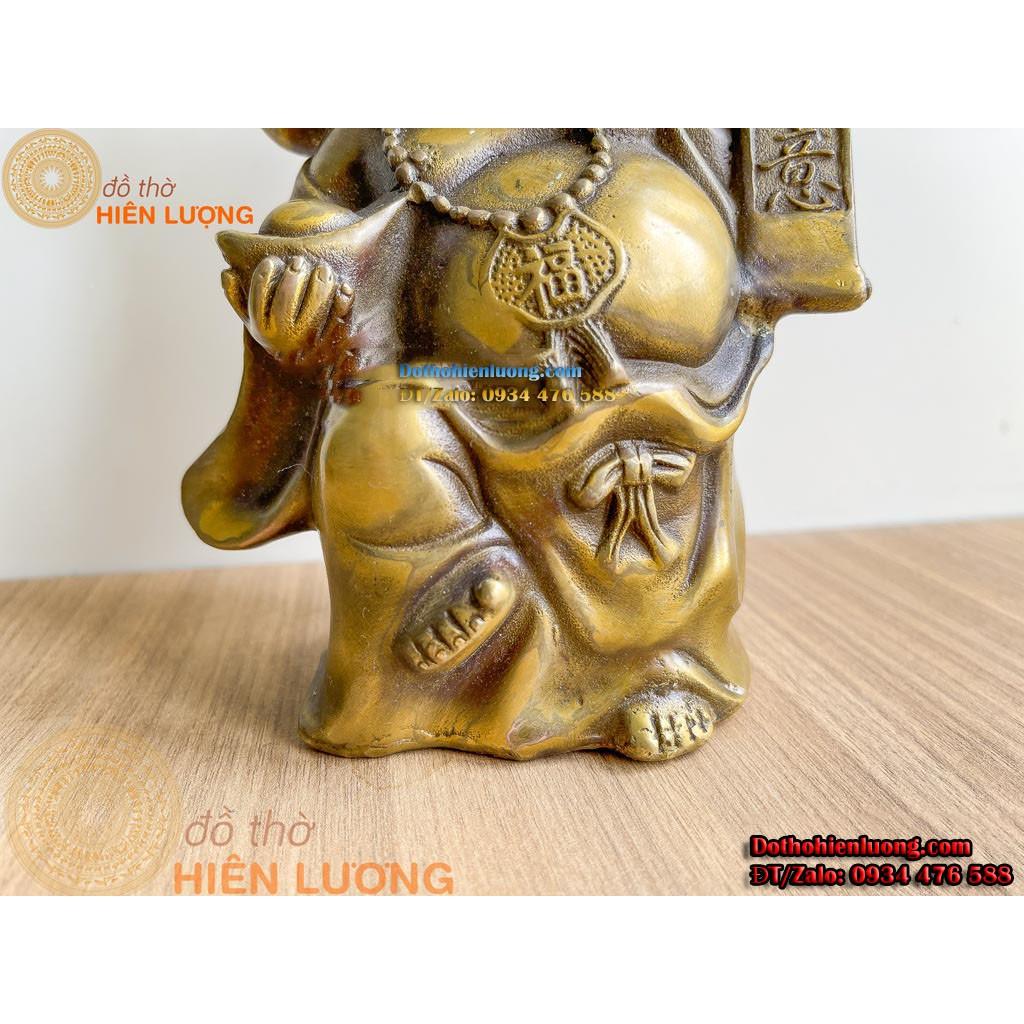 Tượng Phật Di Lặc Vác Gậy Như Ý Bằng Đồng Vàng Cao 19cm