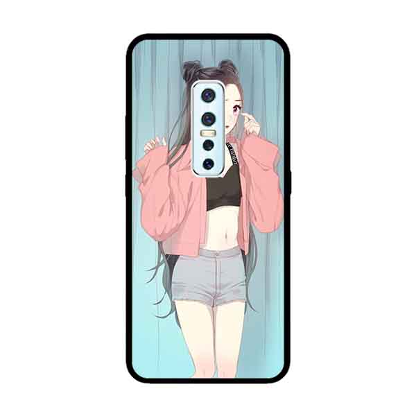 Ốp Lưng in cho Vivo V17 Pro Mẫu Cô Gái Áo Hồng Nền Xanh - Hàng Chính Hãng