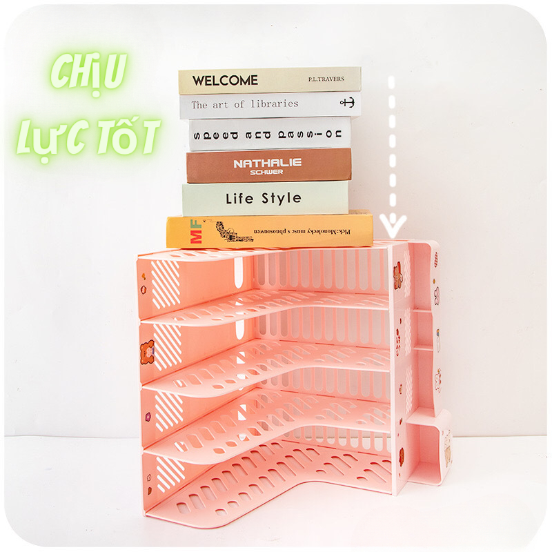 Kệ Sách Để Bàn Học 4 Ngăn Sticker -Khay Đựng Tài Liệu Văn Phòng A4 Lưu Trữ Sách Vở Văn Phòng Phẩm- Giá Sách Để Bàn Cao Cấp - Kệ Đựng Tài Liệu Văn Phòng Decor Bàn Học Tặng Kèm Nhãn Dán