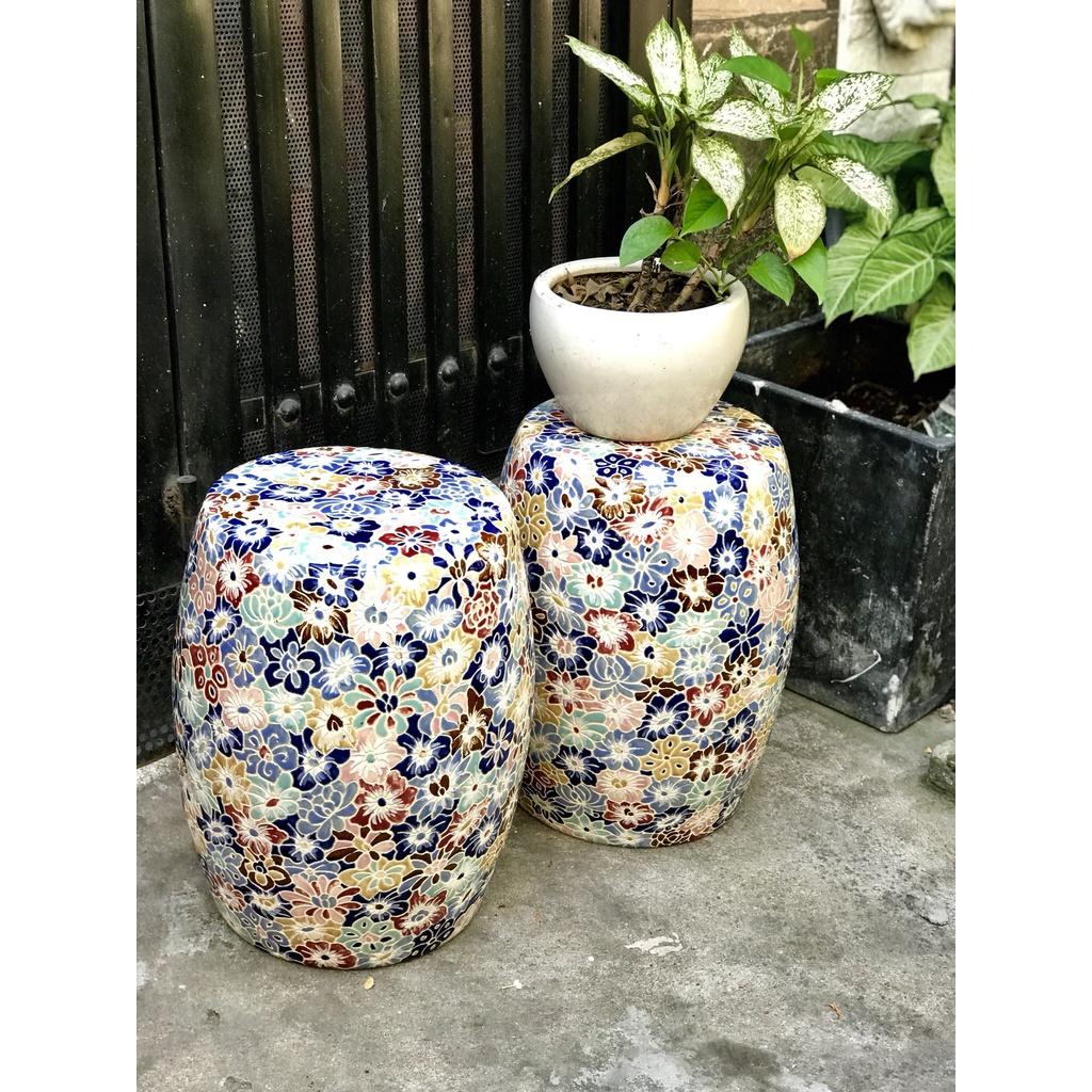 Ghế đôn tròn gốm sứ bách hoa thủ công, ngồi hay trang trí decor, hàng thủ công mỹ nghệ