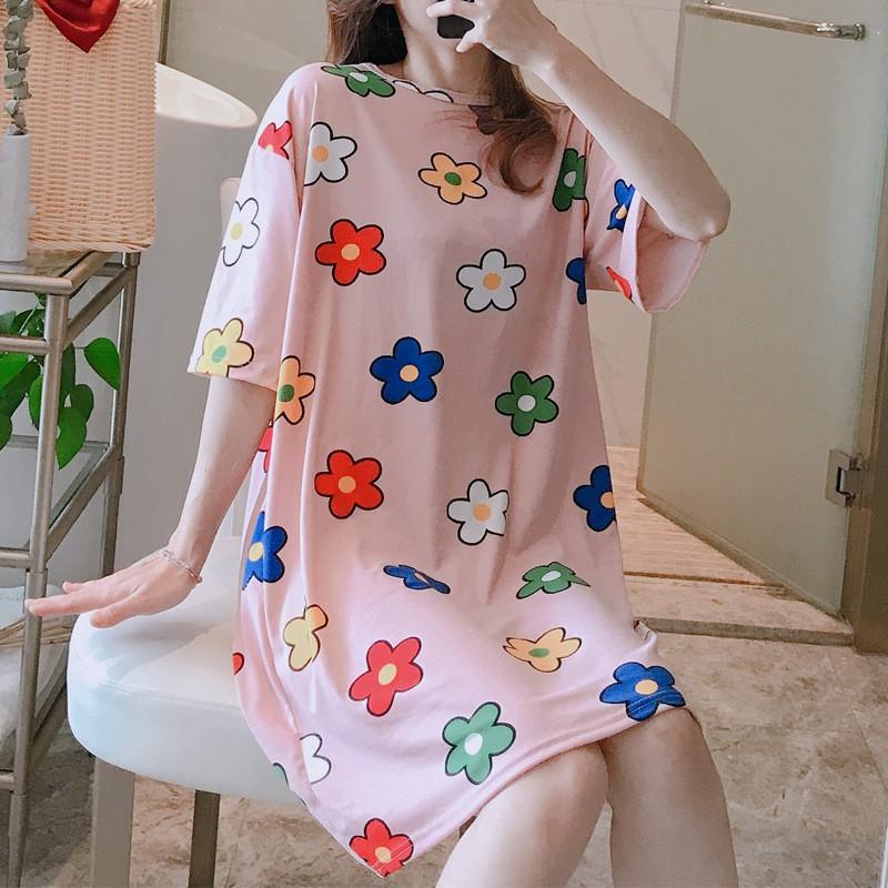 Váy ngủ cộc tay thun sữa họa tiết dễ thương [VN03