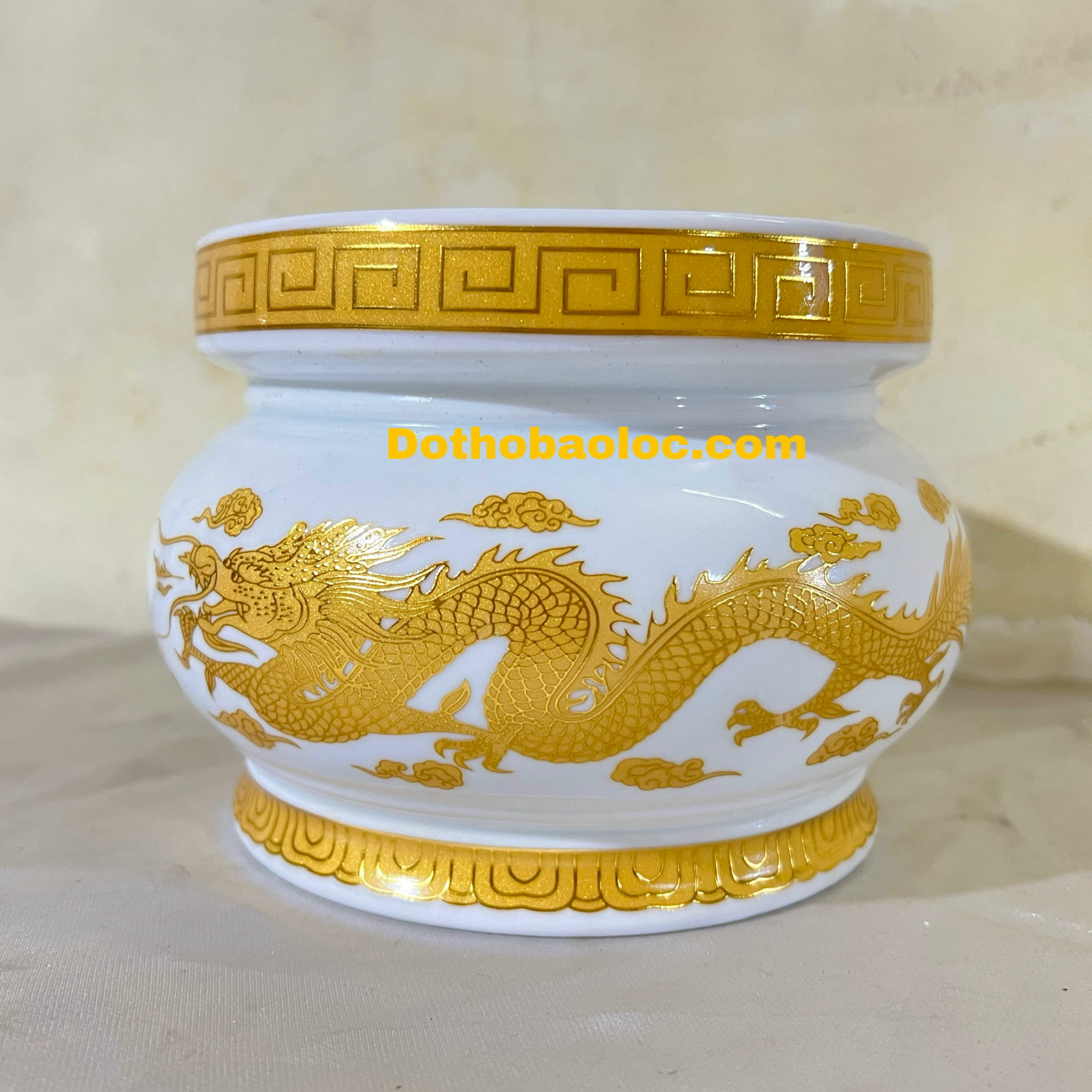 Bát nhang sứ trắng rồng vàng cao cấp đường kính 13.5cm