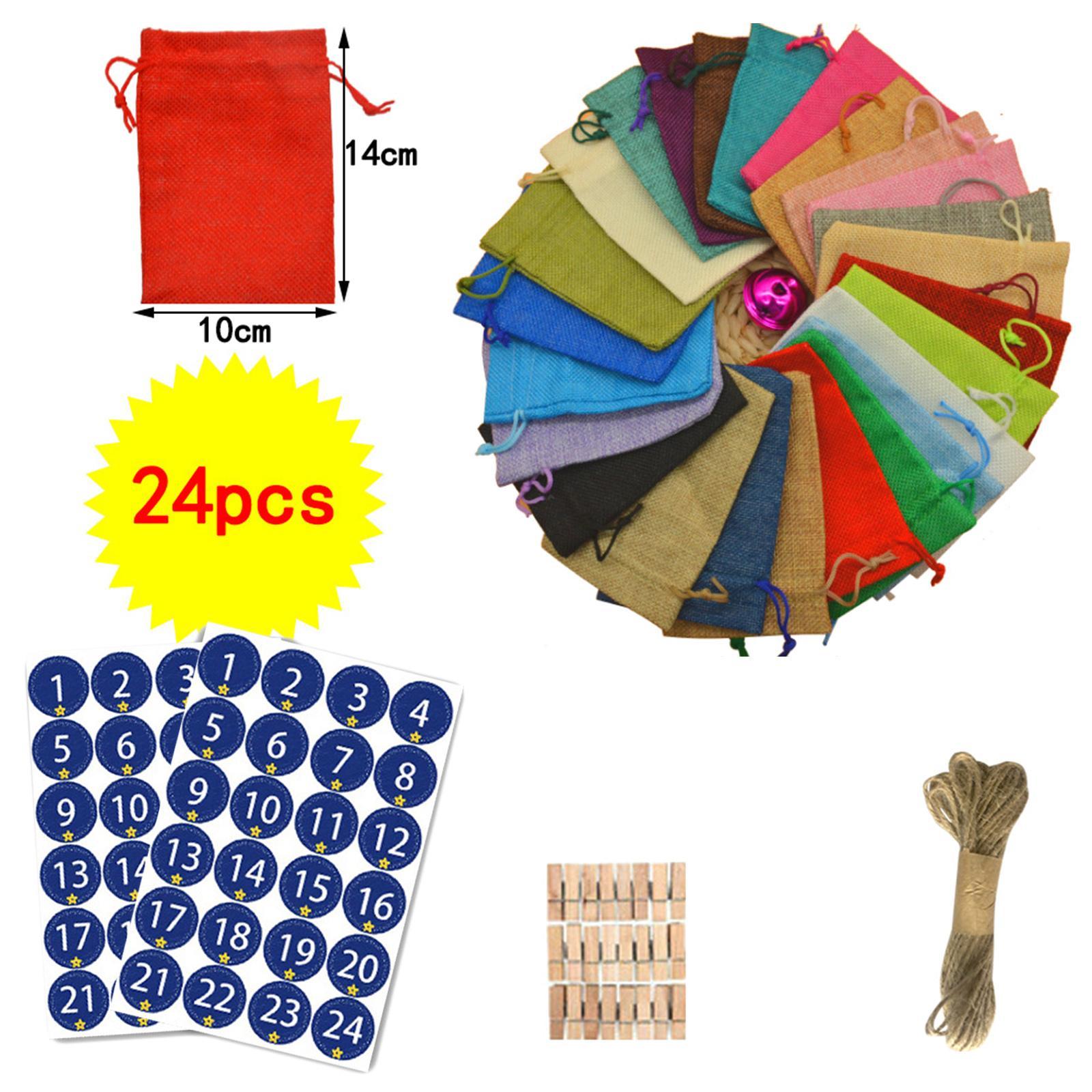 24Pcs 24 Colors Xmas Christmas 24 Days Burlap Candy Gift Bags DIY