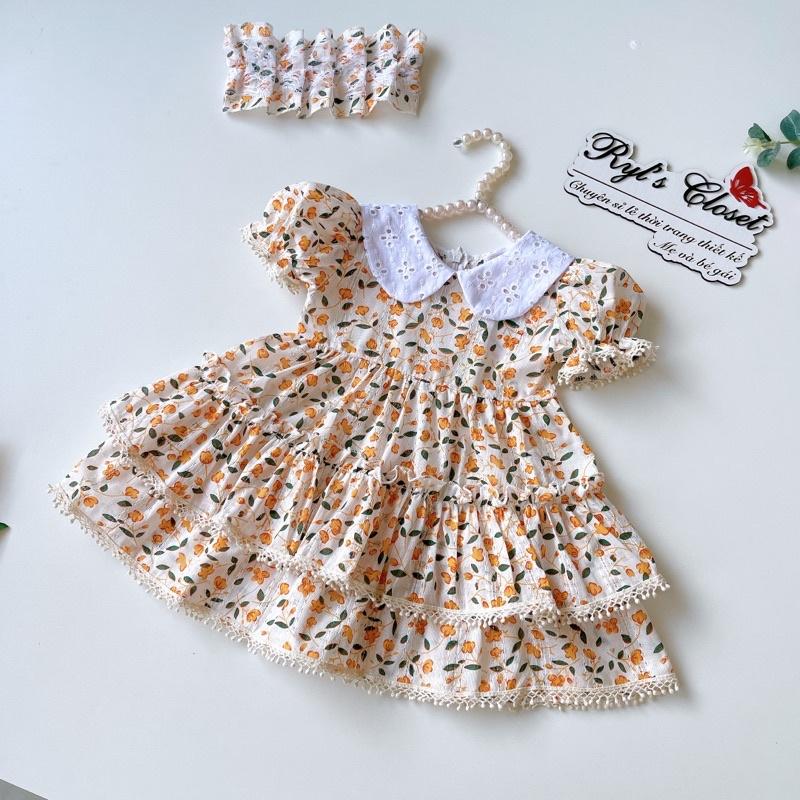 Váy Lolita Hoa Nhí Bèo Tầng Bé Gái 4 Đến 18kg, Đầm Bé Gái Chất Boi Nhật Thông Hơi