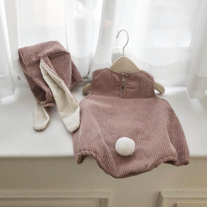 Mùa Thu Đông Cho Bé Kids Cho Bé Bé Trai Và Bé Gái Không Tay Ren Định Bodysuit Tai Thỏ Mũ Màu Jumpsuit Áo Liền Quần Quần Áo