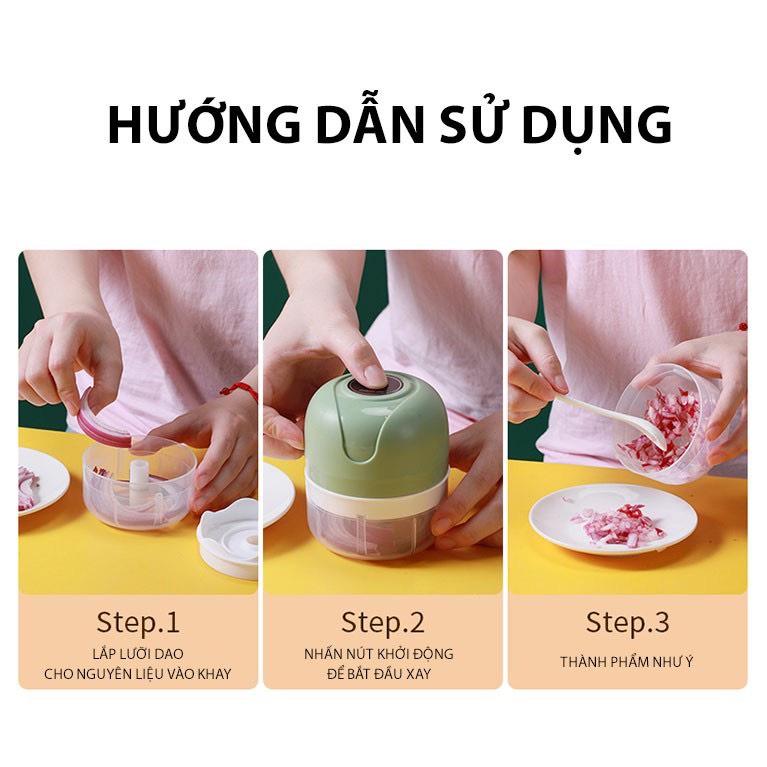 Máy Xay Tỏi Ớt Mini Sạc Điện 250ml ,Xay Đá, Xay Thịt, Xay Đồ Ăn Dặm Cho Bé Đa Năng Mẫu Mới Nhất 2021