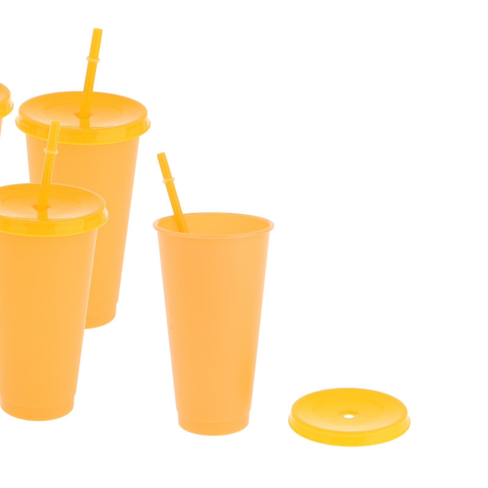 Color Changing Cups with Lids and Straws for Adults - 5 Reusable Tumblers with Lids and Straws in Bright Colors, Plastic Iced Coffee Cup