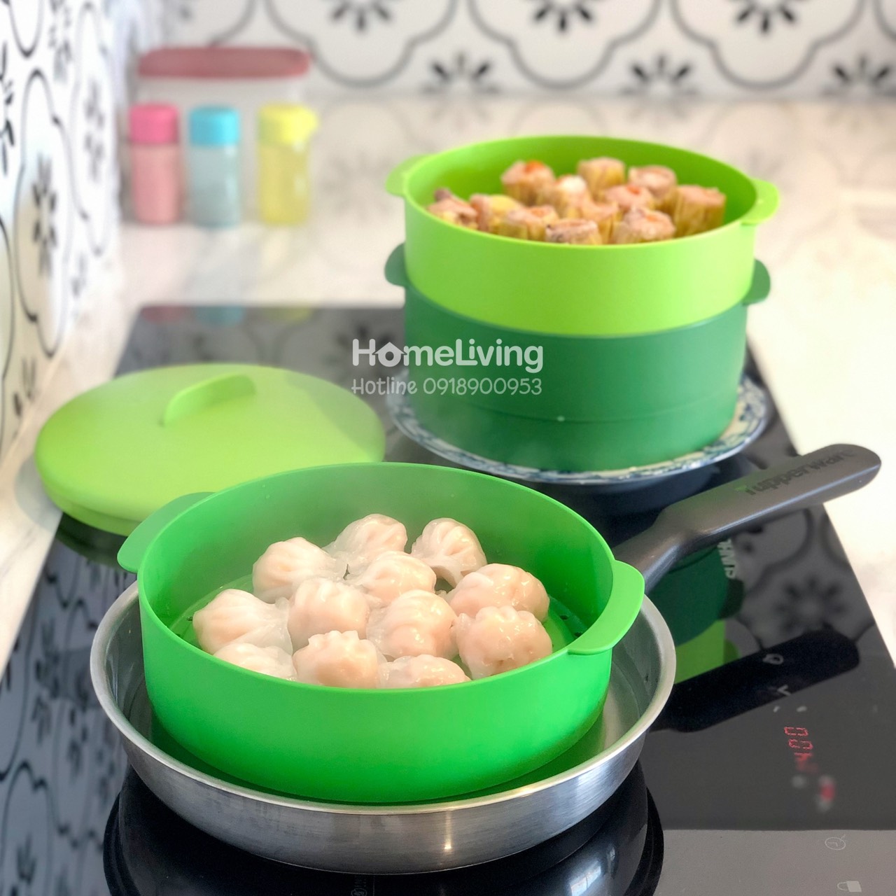 Xửng Hấp Tupperware 3 Tầng Steam It Xanh Lá