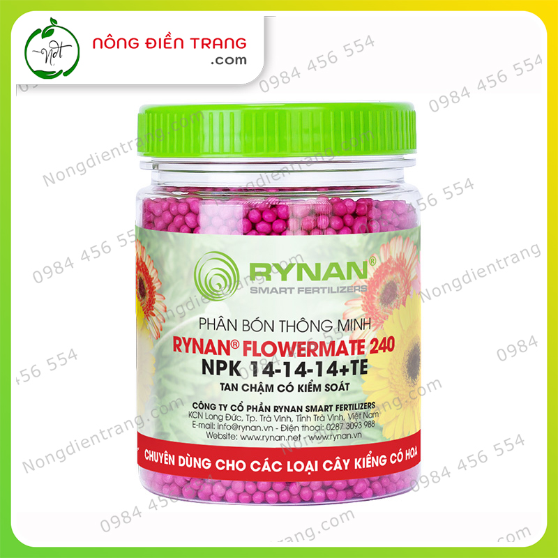 Phân Bón Thông Minh Tan Chậm RYNAN 240 - Hộp 150g - Chuyên dùng cho hoa kiểng - Kích sinh trưởng, ra lá, hoa nhiều VTNN Nông Điền Trang