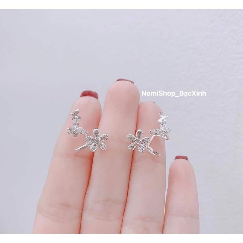 Bông tai nữ bạc ta dáng kẹp vành siêu xinh, đính đá hài hoà tinh tế - Nomi Shop Bạc Xinh