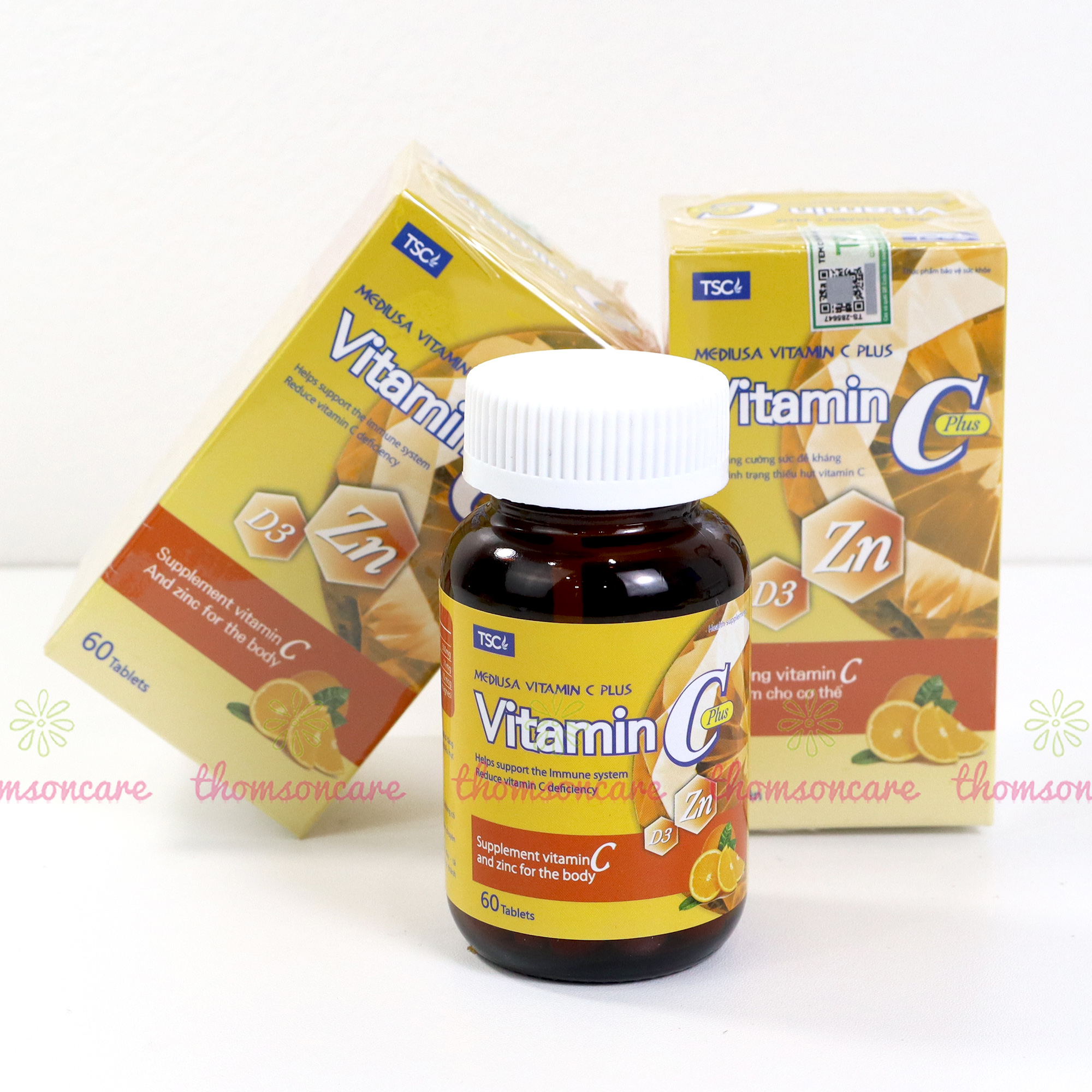 Combo viên uống trắng da Lcystine 60v và Vitamin C TSC Group có kẽm 60v giúp tóc chắc khỏe tăng đề kháng cho cơ thể và bổ sung Vitamin c và kẽm - Thomsoncare