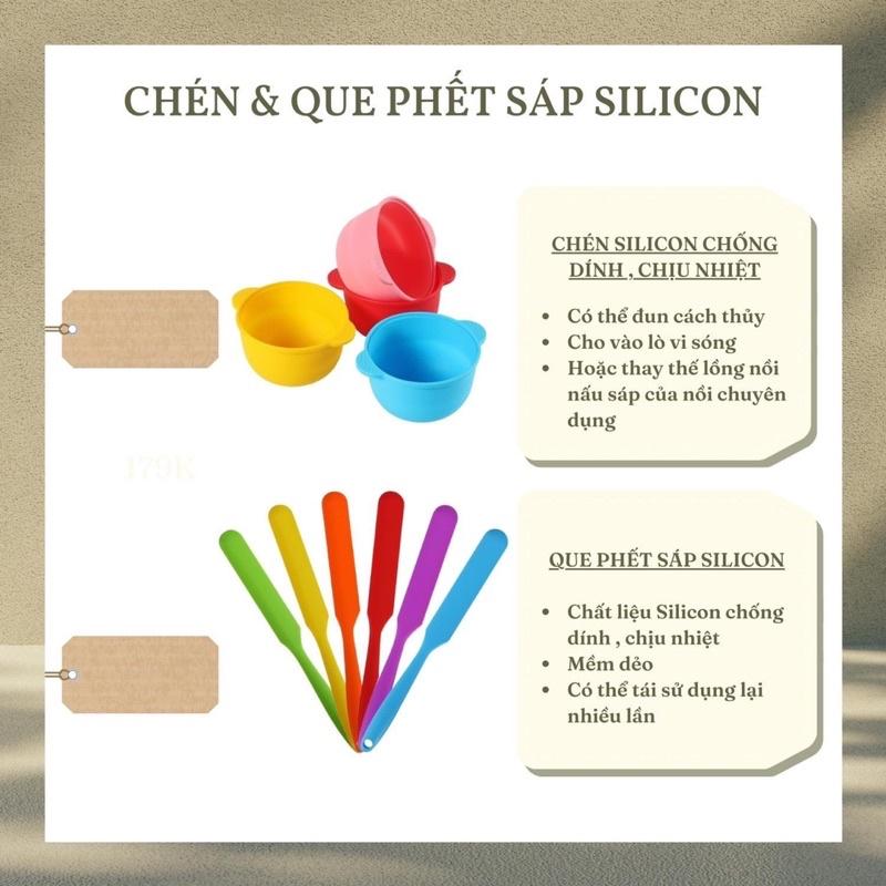 Combo chén và que nấu sáp wax lông silicon tiện lợi